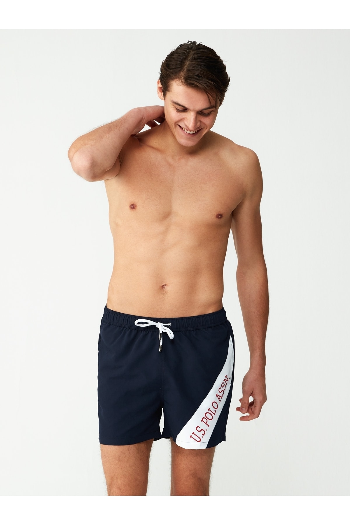 یو اس پولو شلوارک شنا جیب‌دار مردانه سایز متوسط