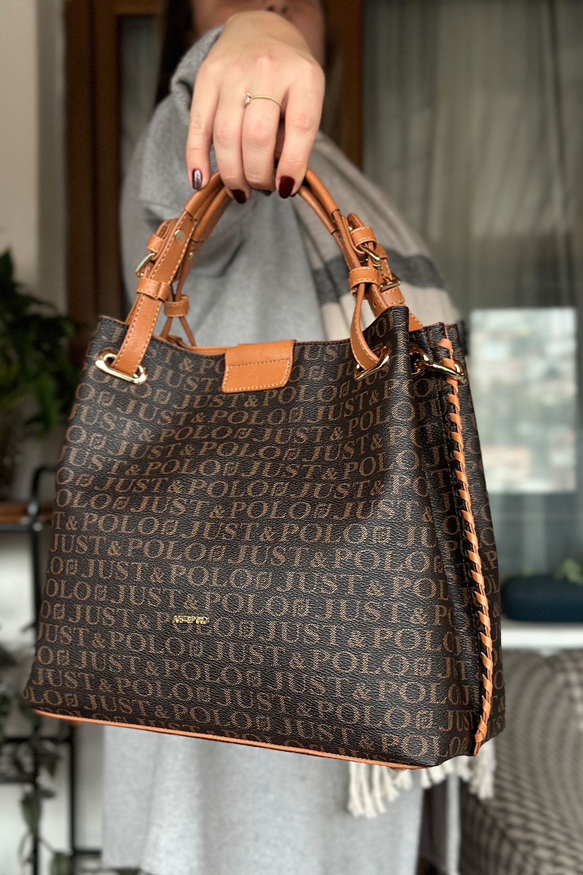 4 Compartment Braided Women's Shoulder Bag As2180 Kahvetaba 200223