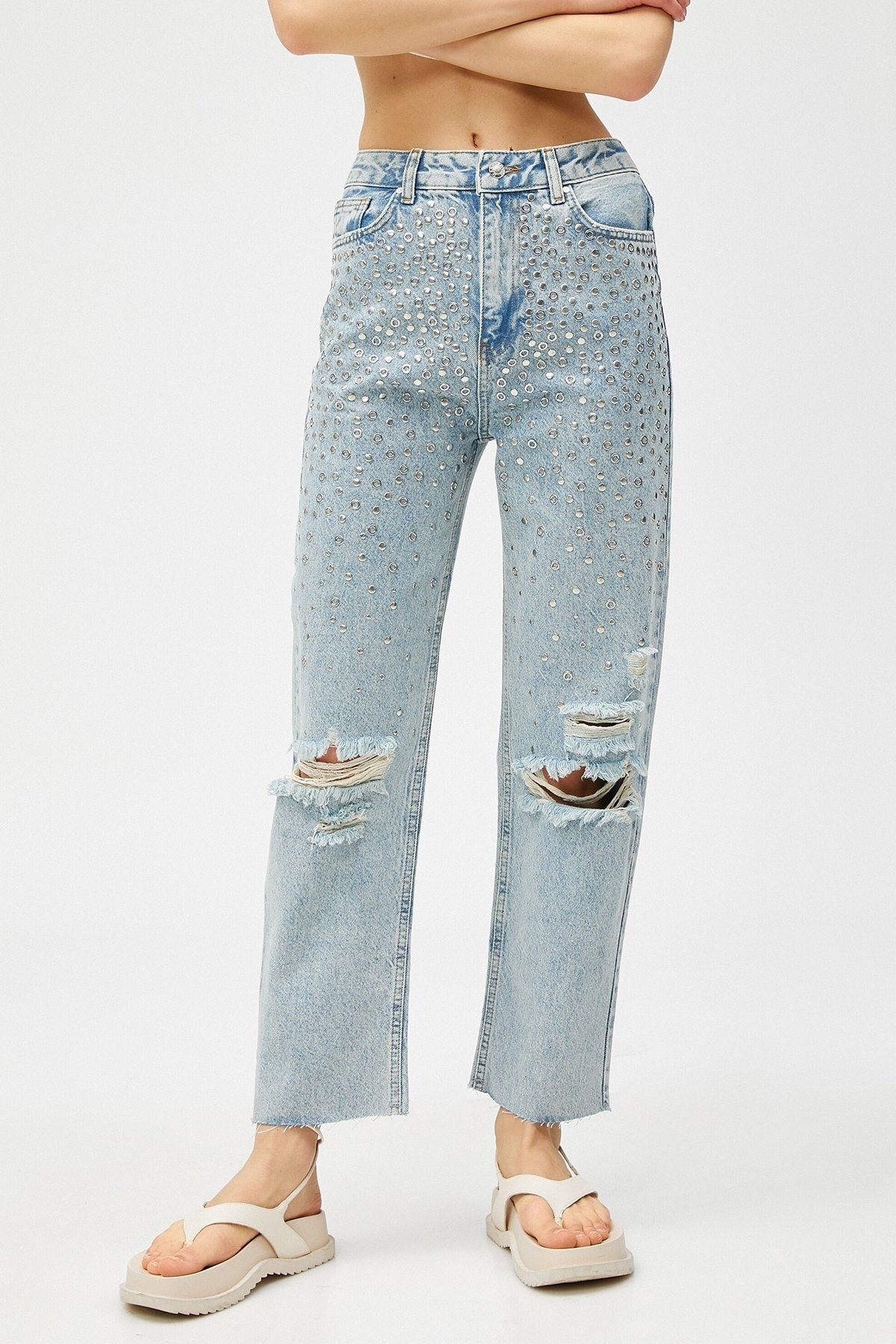 Koton شلوار جین کمر بلند زنانه راسته کراپ - Eve Jeans 3sal40060md