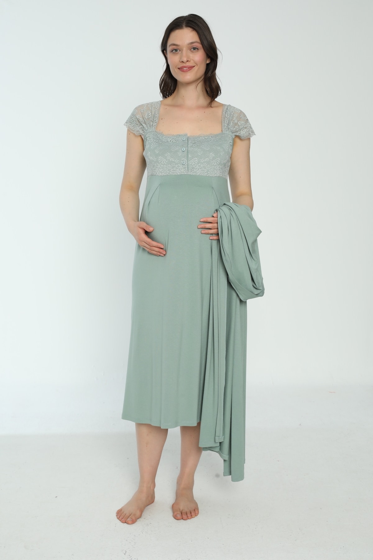 Miss Dünya Lissa Yeşil Hamile Ve Lohusa Sabahlık Gecelik Takımı fotoğrafı 4 (önizleme)