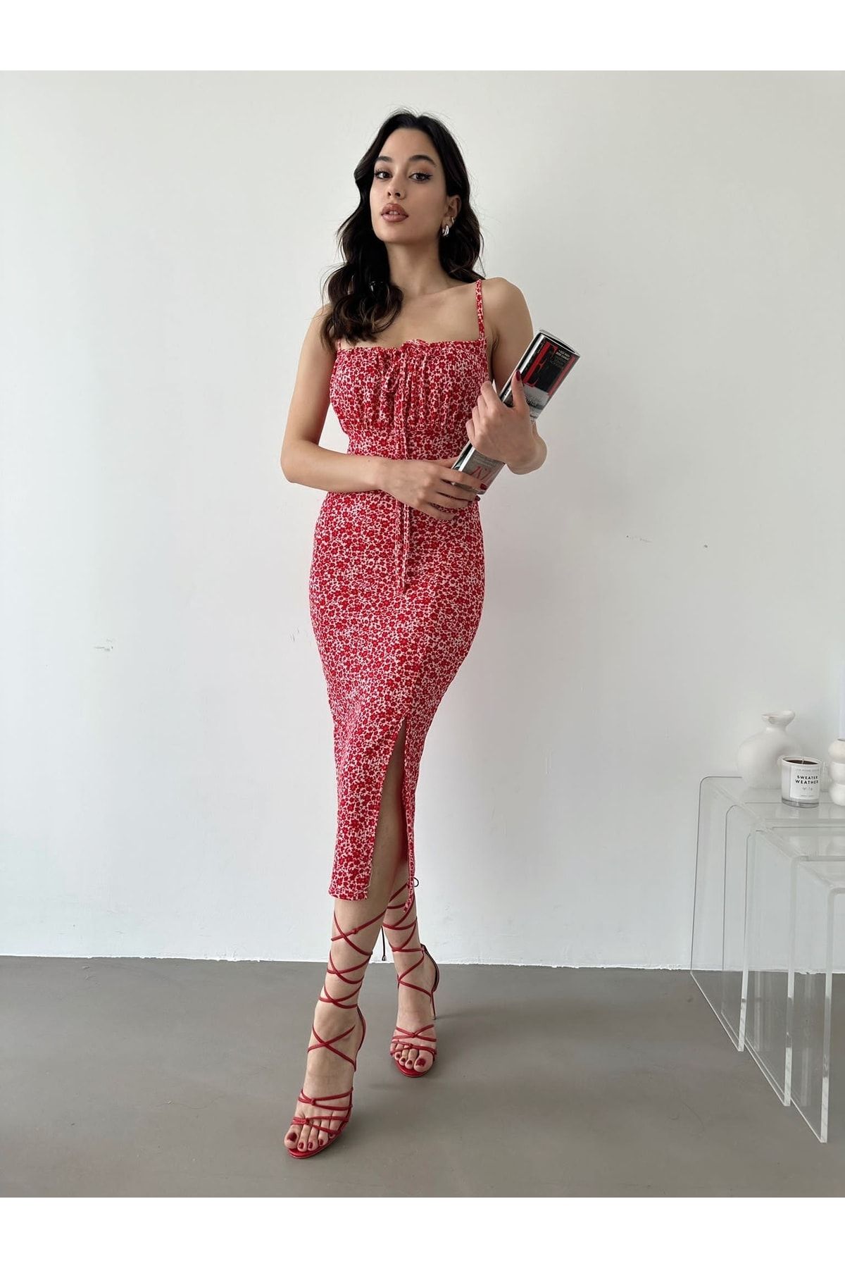 BABUT K New Season Women s Wrinkled Fabric Dress with Slits and