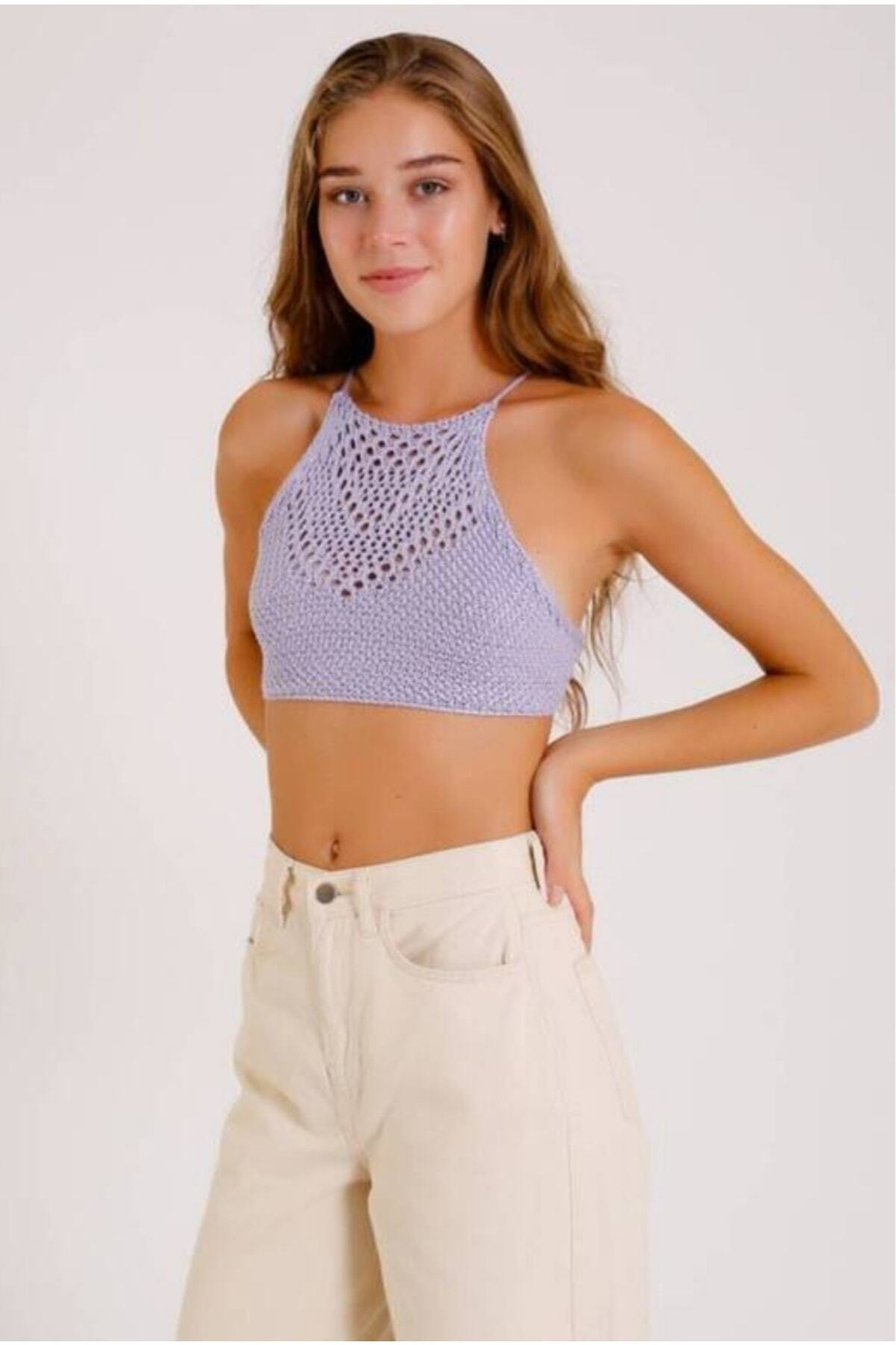 Hepsibitarz Women's Lilac Knit Patterned Knitwear Bustier- Trendyol
