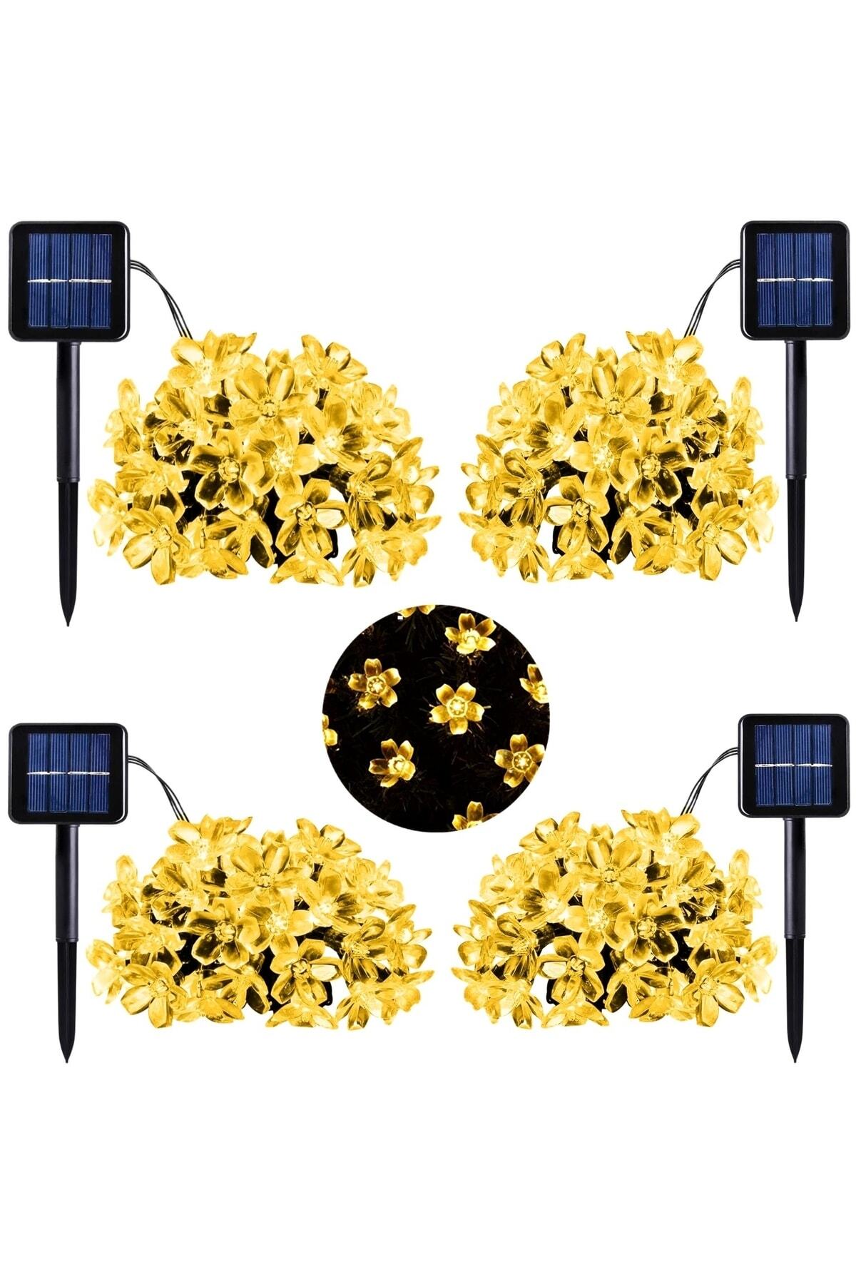 Kyrotech 25 Metre 4 Solar Panelli Güneş Enerjili 30 Led Kiraz Çiçeği Su Geçirmez Solar Işık Zinciri Gün Işığı