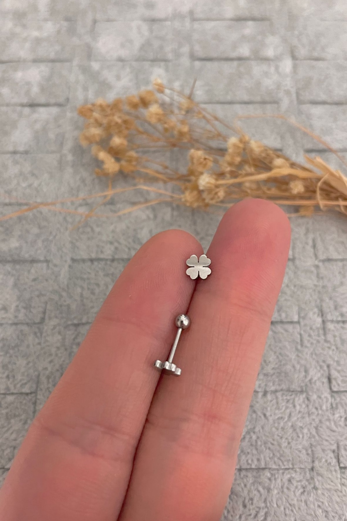 Women's Silver Clover Figure Steel Tragus Helix Cartilage Piercing