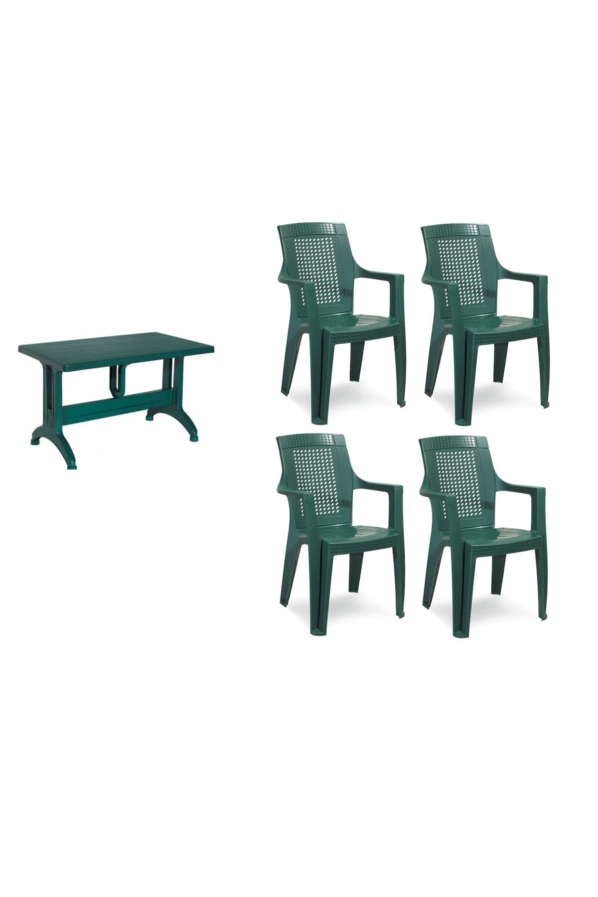 NetBazaars Plastik Sabit Sandalye Masa Takımı 70x120 cm + 4 Adet