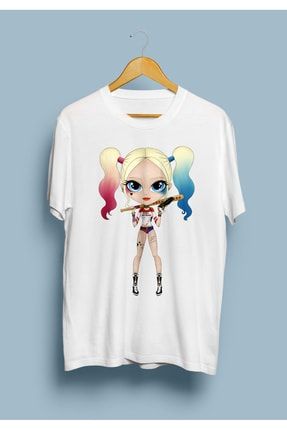 Unisex Beyaz Suicide Squad Harley Quinn Tasarım Baskılı T-Shirt KRG0392