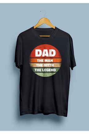 Unisex Siyah Dad The Legend Babam Efsane Tasarım Baskılı T-Shirt KRG0369