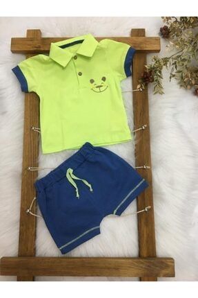 Erkek Bebek Yeşil Smile Colors Pike Polo Yaka T-shirt 2'li Takım K3031