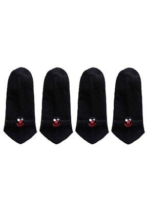 Unisex Siyah Emojili Nakışlı Işlemeli Çorap 4 Çift Emocrmnya-07