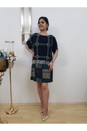 Kadın Lacivert Desenli Tunik Elbise FERO0000643