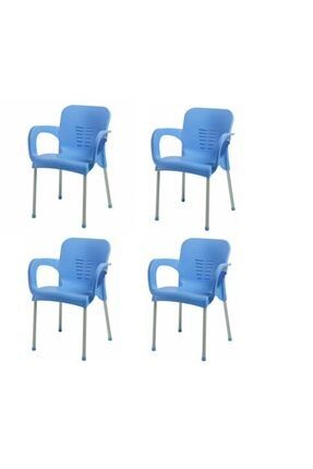 Mavi Plastik Sandalye Nobel Balkon Bahçe Kamp Mobilya 4 Adet MRT53585