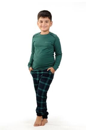 Yeşil Erkek Çocuk Pijama Takımı Kışlık Uzun Kollu Pijama 3002 M3002