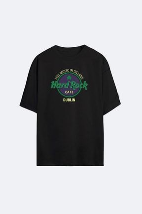 Unisex Siyah Oversize Green Hard Rock T-shirt 66171-Oversize-Siyah-GreenHardRock