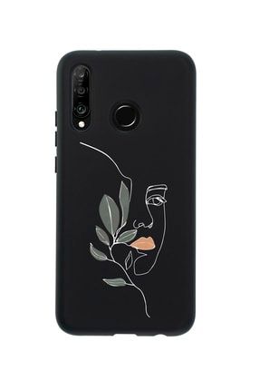 Huawei P30 Lite Line Art Women Desenli Premium Silikonlu Siyah Telefon Kılıfı MCHP30LLAW