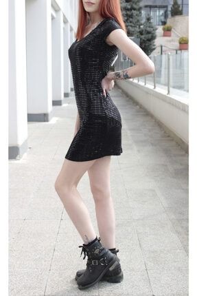 Siyah Payetli Mini Elbise ABK1816049