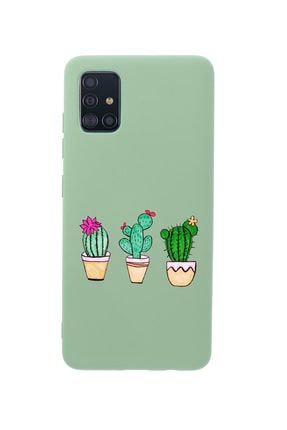 Samsung A51 Üçlü Kaktüs Desenli Premium Silikonlu Yeşil Telefon Kılıfı MCSAMA70LKAKUC