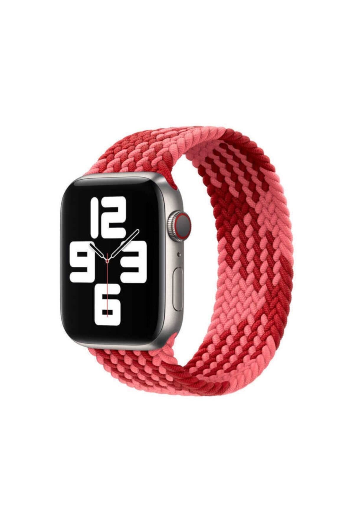 Apple Watch 38mm Hasır Örgü Tasarımlı Medium Kordon - Kırmızı-pembe