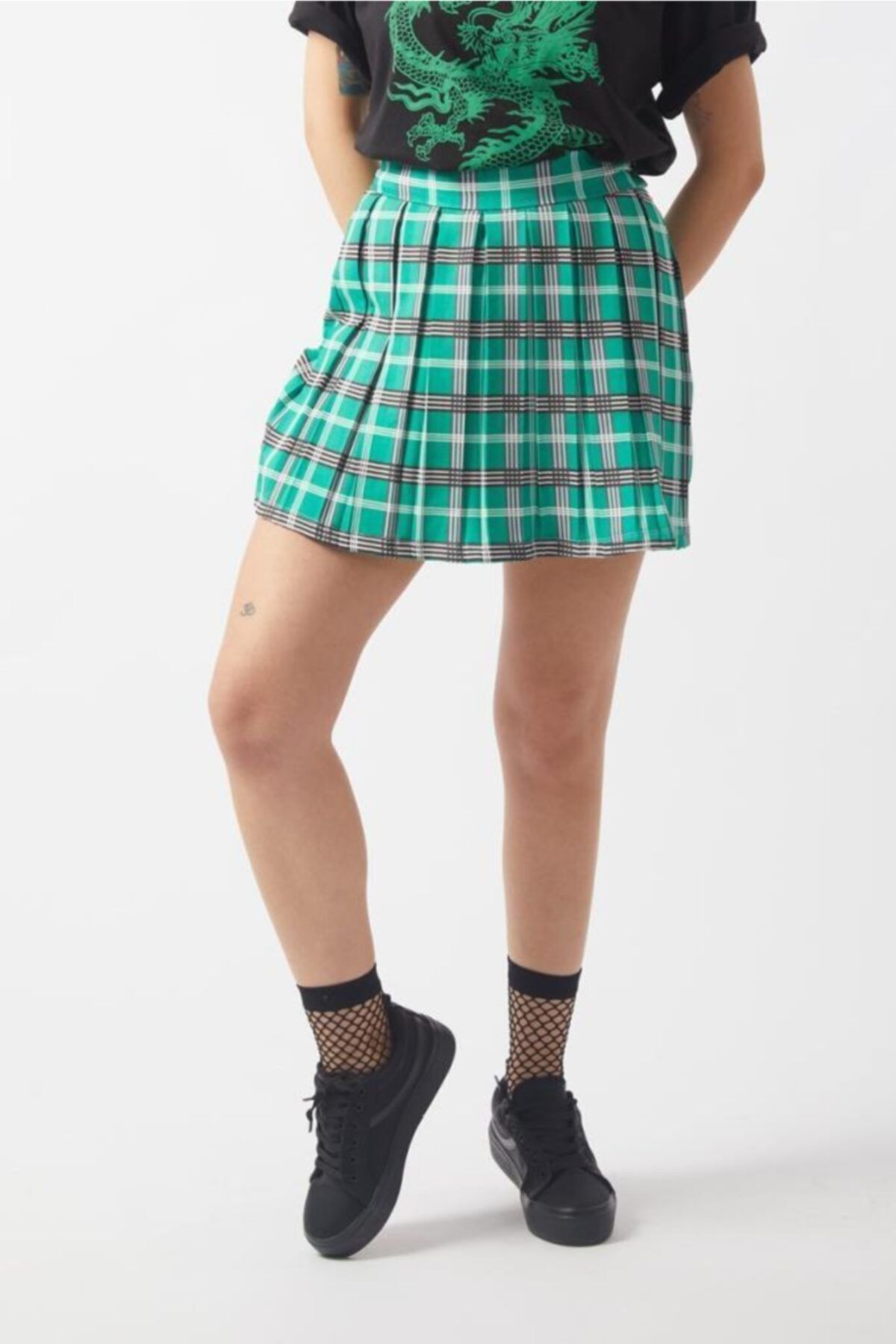 Dark green plaid sales mini skirt