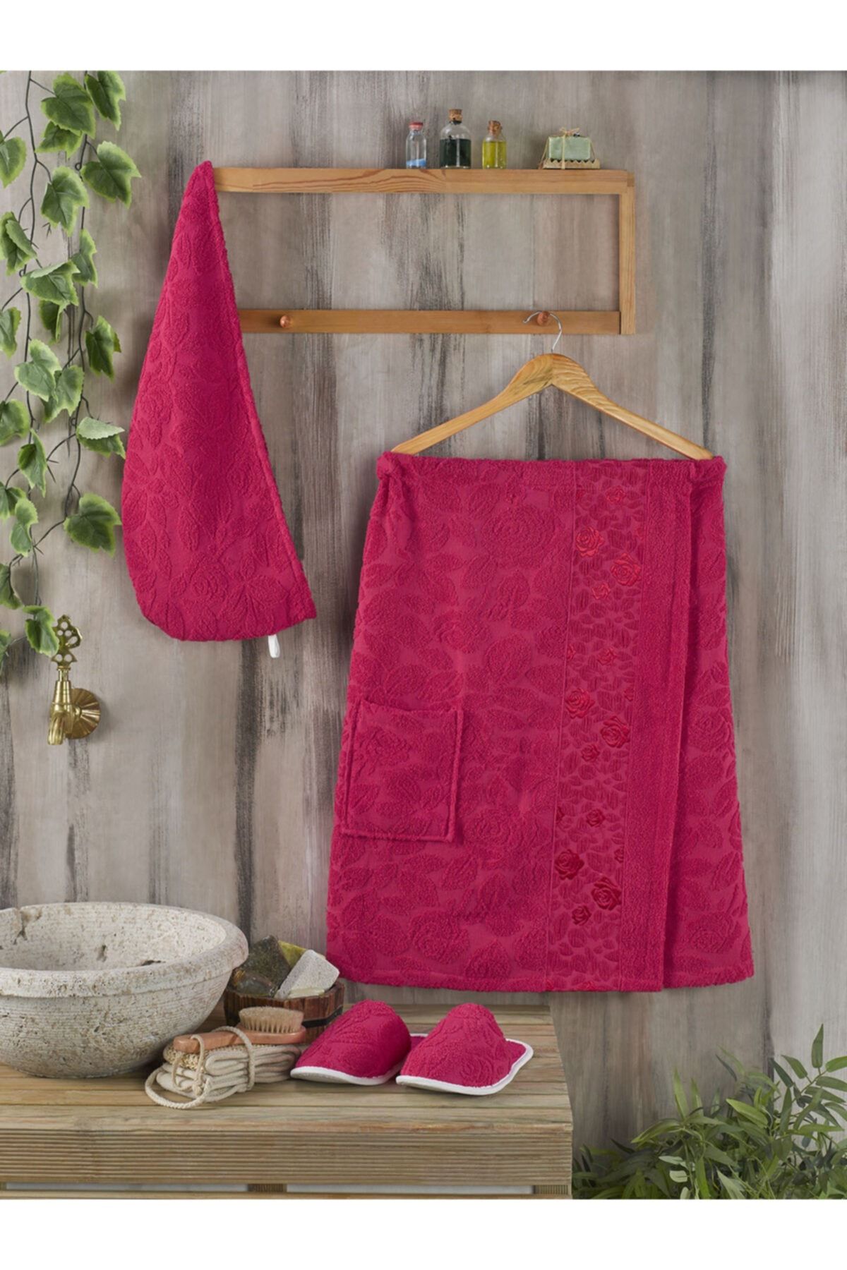 PHILIPPUS-Women's Fuchsia Bath Head Towel Sauna Set 1