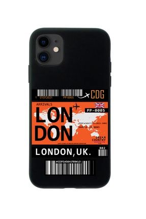 Iphone 12 London Bilet Tasarımlı Siyah Telefon Kılıfı MCIP12LLNDN