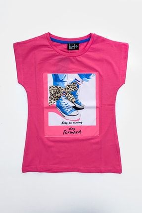Aplike Baskılı Kız Pembe T-shirt DK0134002