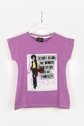 Aplike Baskılı Kız Pembe T-shirt DK0133003