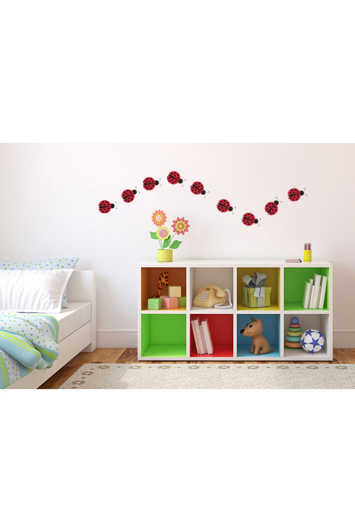 Tilki Dünyası-Red Ladybugs Wall Sticker 2971 1