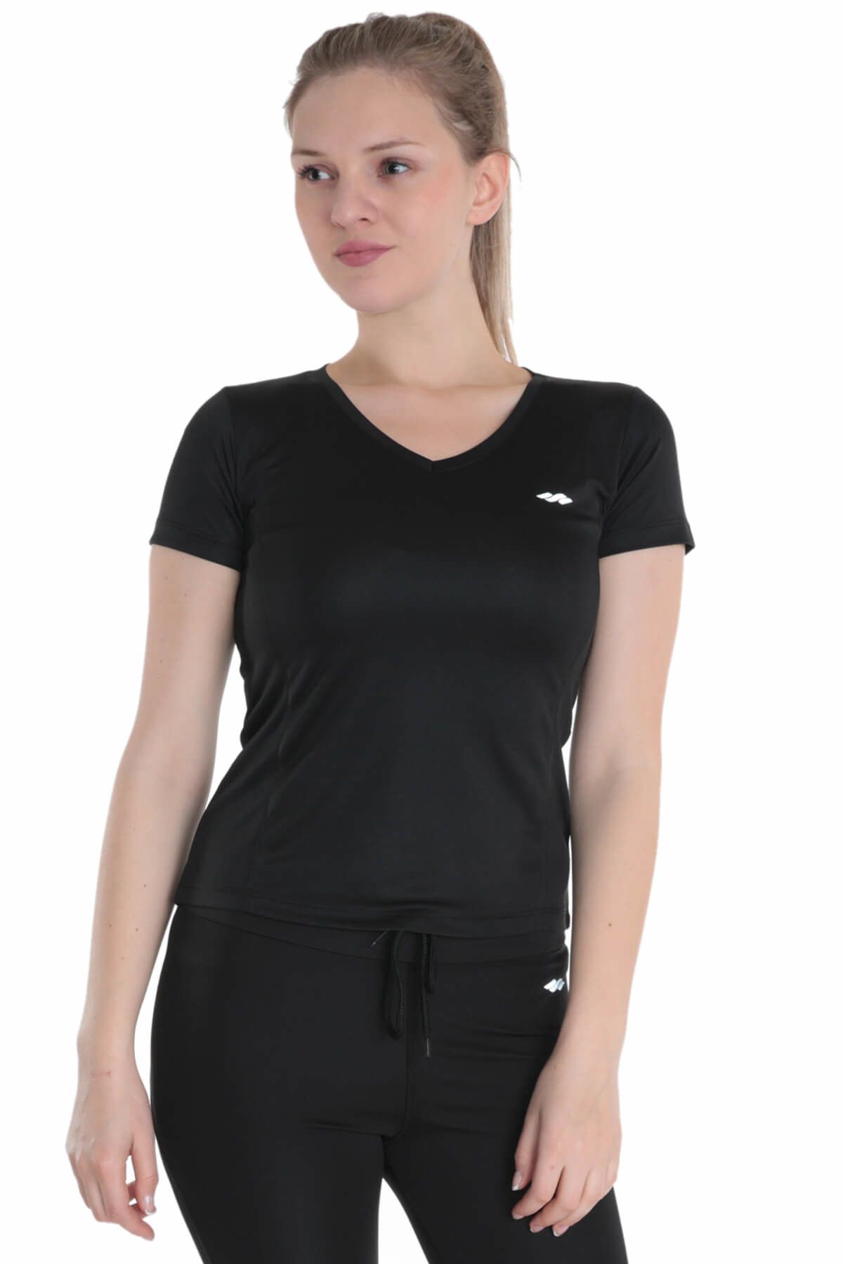 Sportive Kadın V Yaka Siyah Tişört - 620019-00B