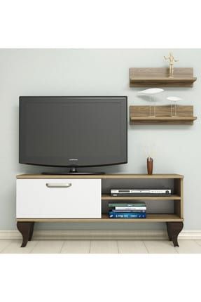 B1230 TV Ünitesi Duvar Raflı Tv Sehpası Ceviz Beyaz