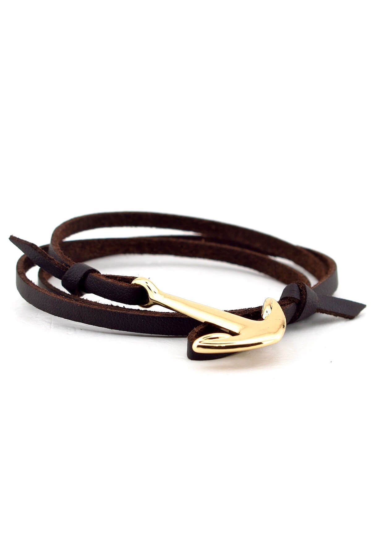 Solfera-Men's Yellow Anchor Original Brown Leather Wrap Bracelet BT449 2