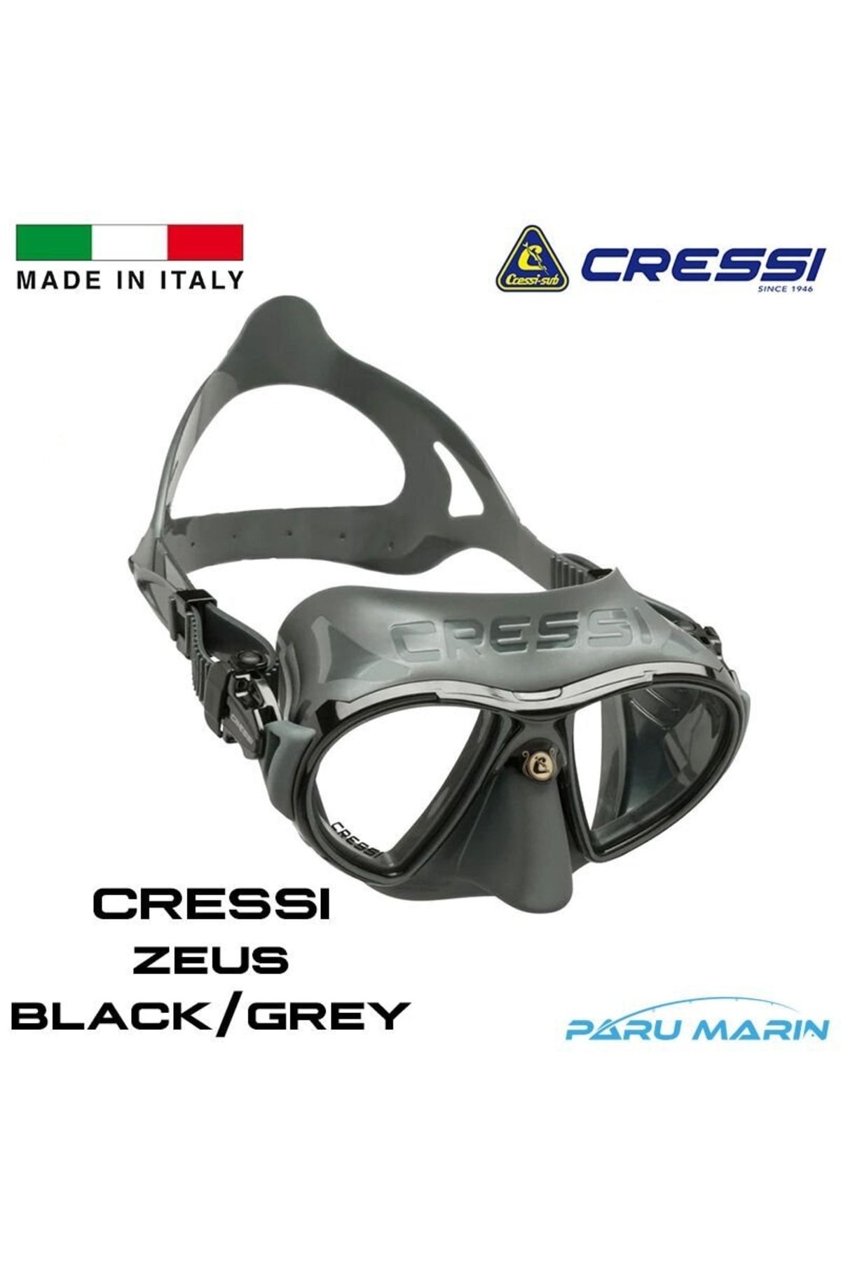 ماسک و اسنورکل خاکستری سیاه زئوس اورجینال cressi sub