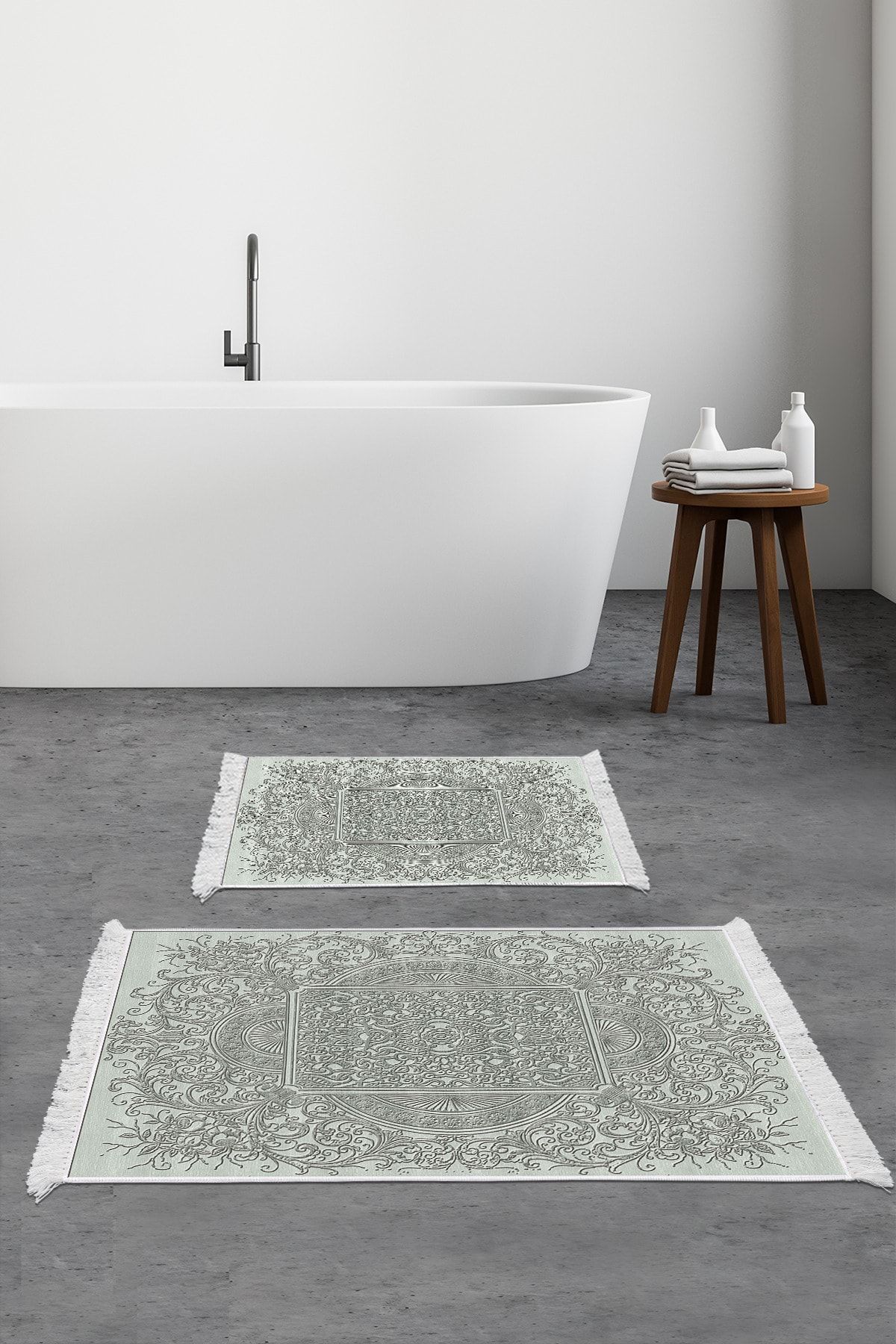 Dekoreko Set Covoraș De Baie Cu Bază Anti-alunecare Djt 2 Piese Star Bumbac Cu Franjuri Modern 1488 Verde - One Size