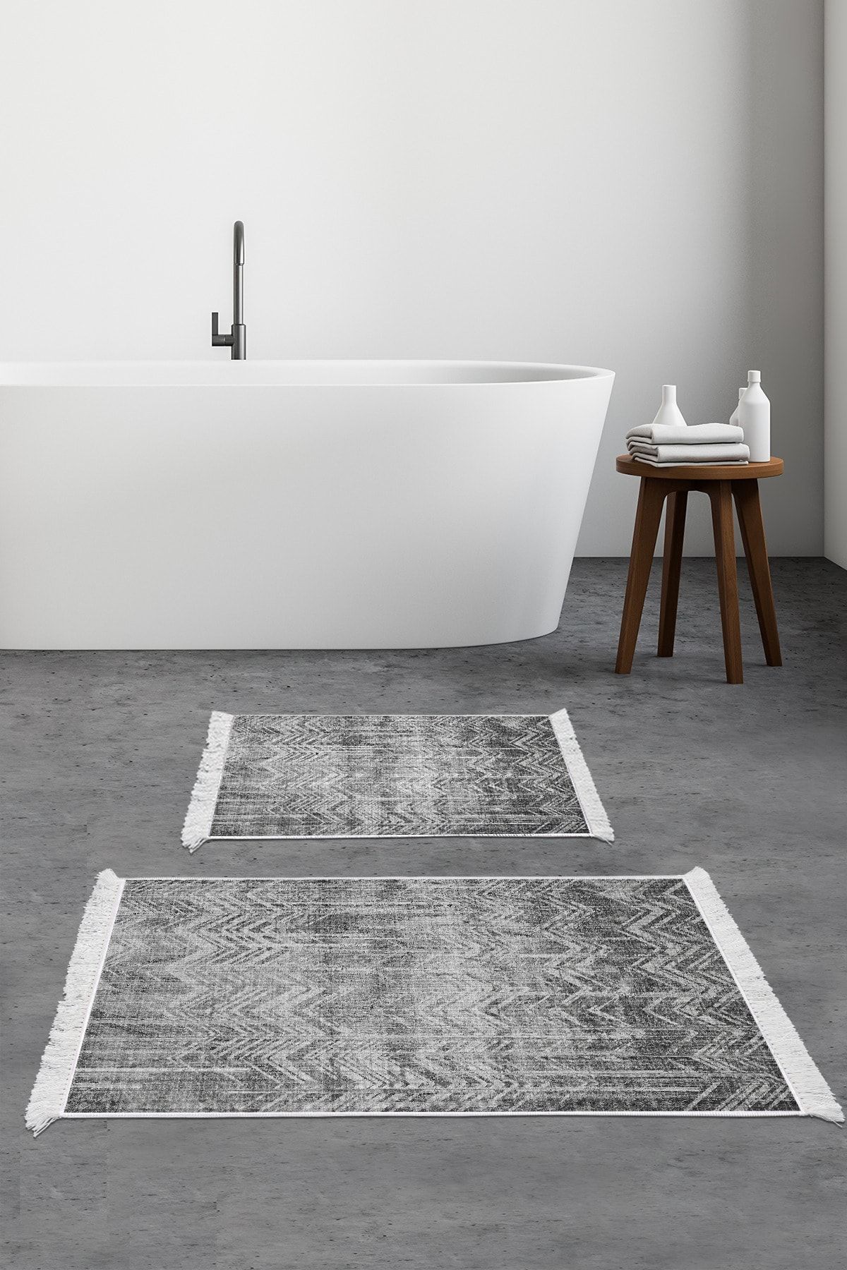 Dekoreko Set Covoraș De Baie Cu Talpă Anti-alunecare Djt 2 Piese Star Piele Cu Franjuri Scandinav F5083 Antracit - One Size
