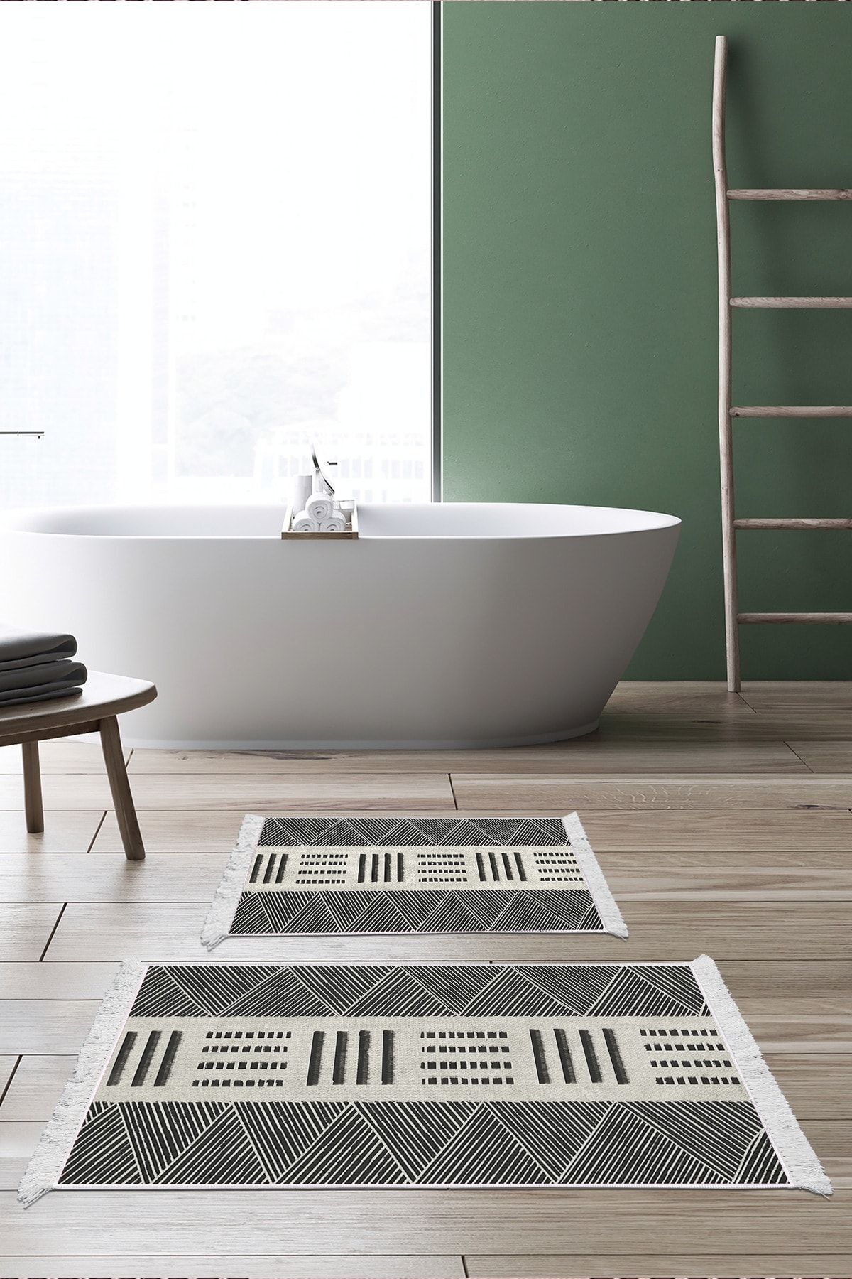 Dekoreko Set Covoraș De Baie Cu Bază Anti-alunecare Djt 2 Piese Trend Fringe Scandinavian M1282 Gri - One Size