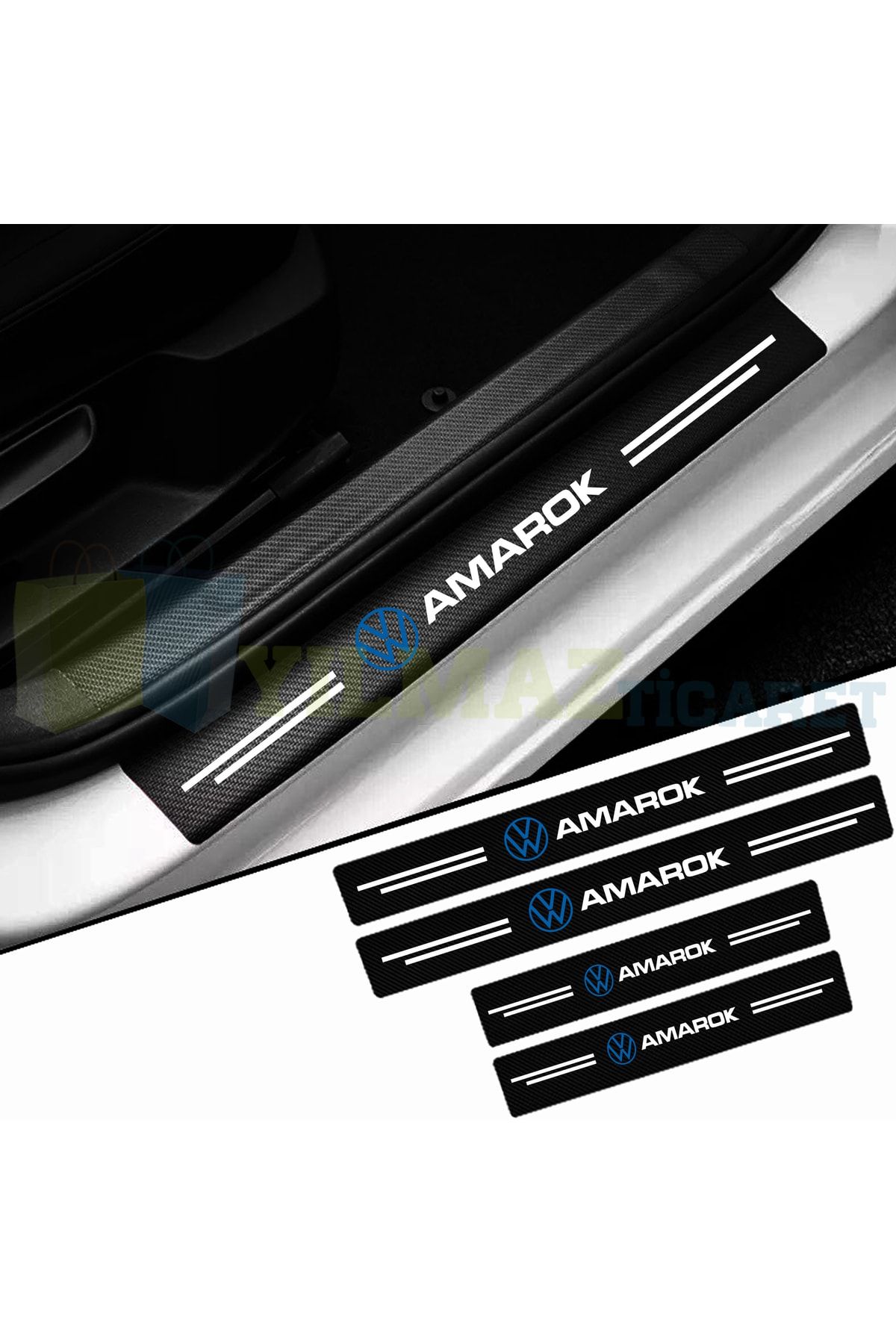 yılmazetic-Volkswagen Amarok Logo Carbon Door Sill Protection Car Sticker Auto Sticker Pasting 4 Pieces 3