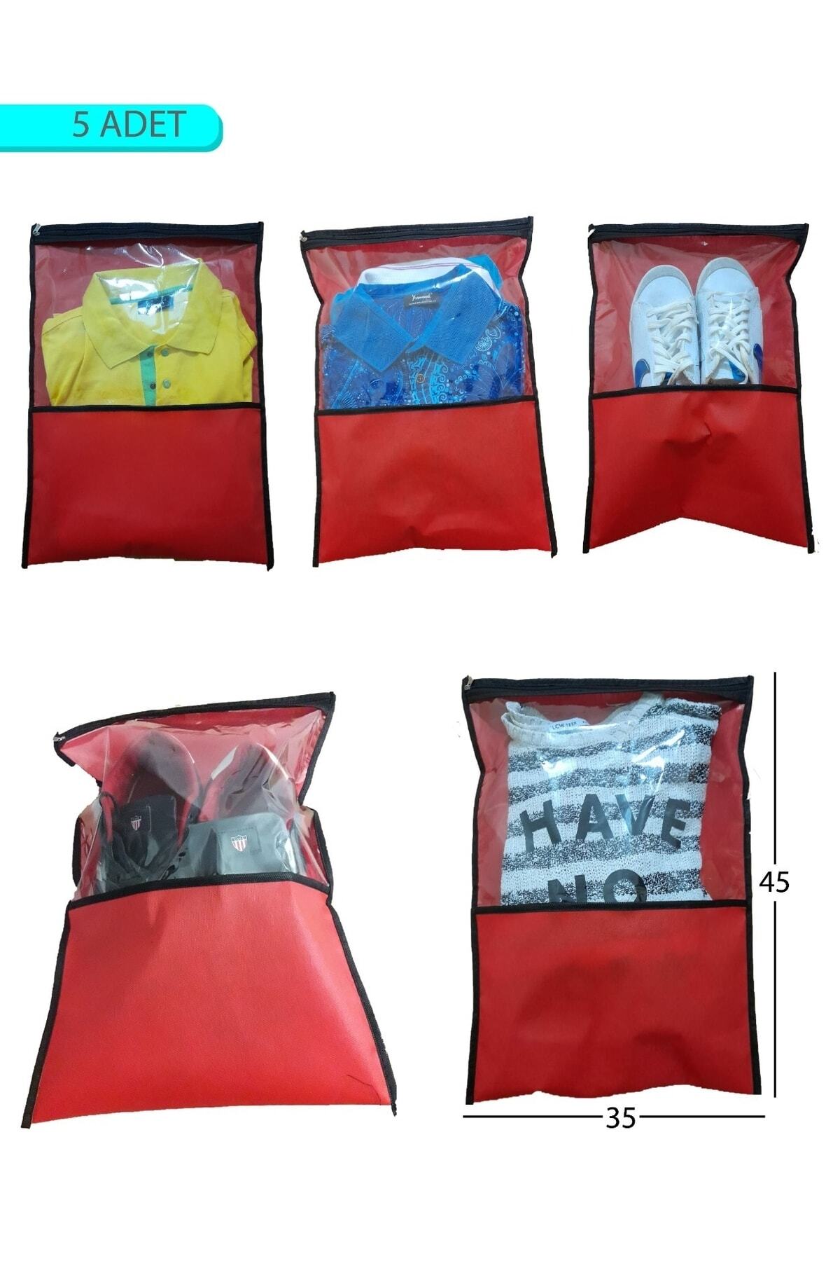 Ayakkabı Torbası, Elbise Kılıfı, Ayakkabı Elbise Hurç 35x45 Cm Pvc Pencereli, Fermuarlı, KIRMIZI RENK