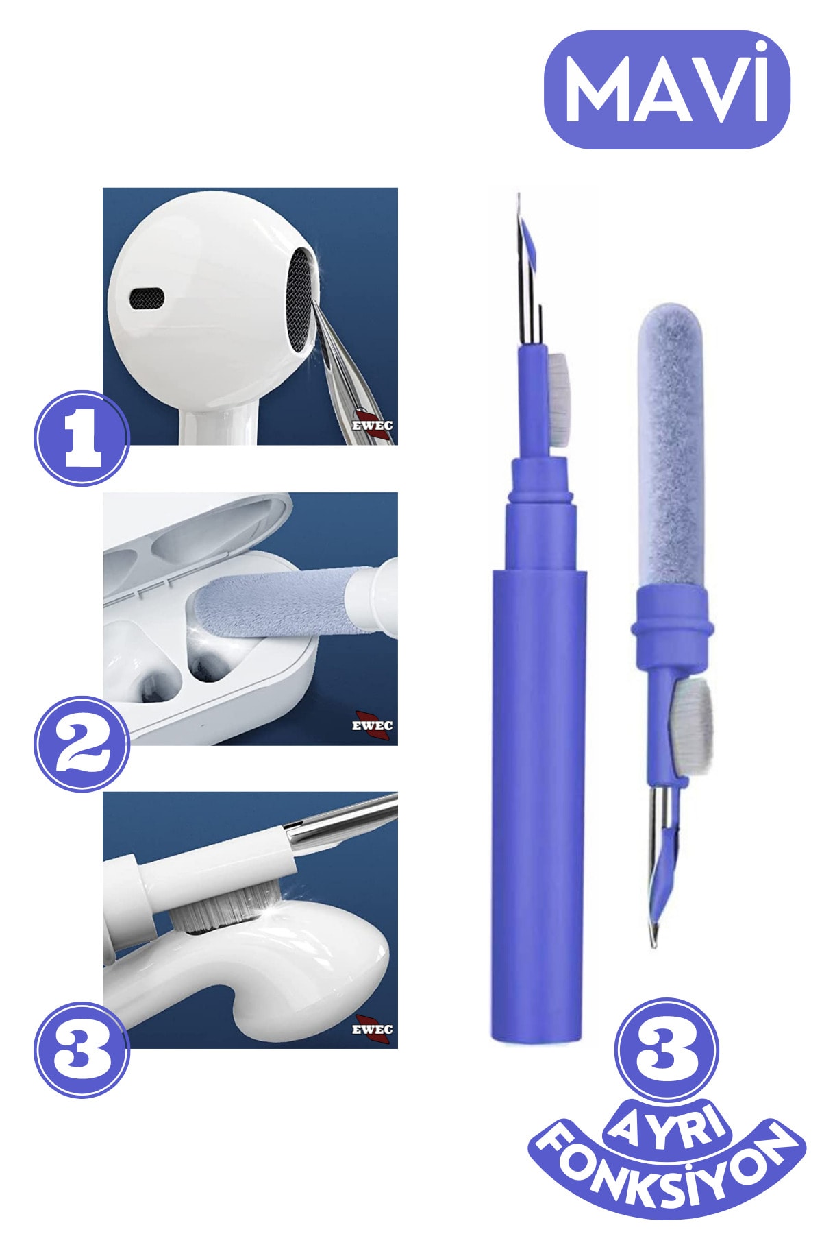 Bluetooth and Wireless Headset Cleaning Pen Bracket, 3-in-1  Cleaning Pen Kit