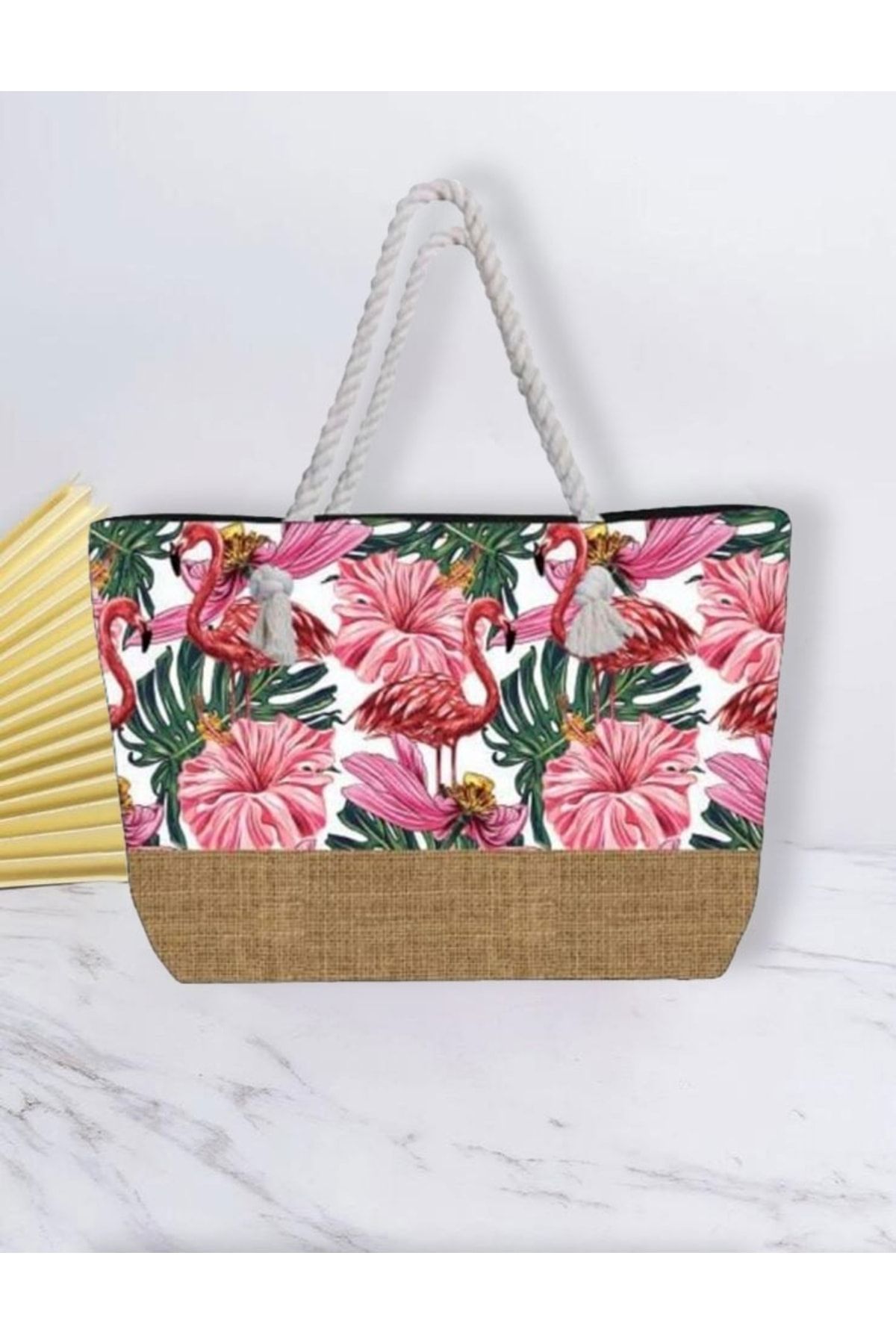 Machetta Pink Flamingo and Flower Patterned Zippered and Lined