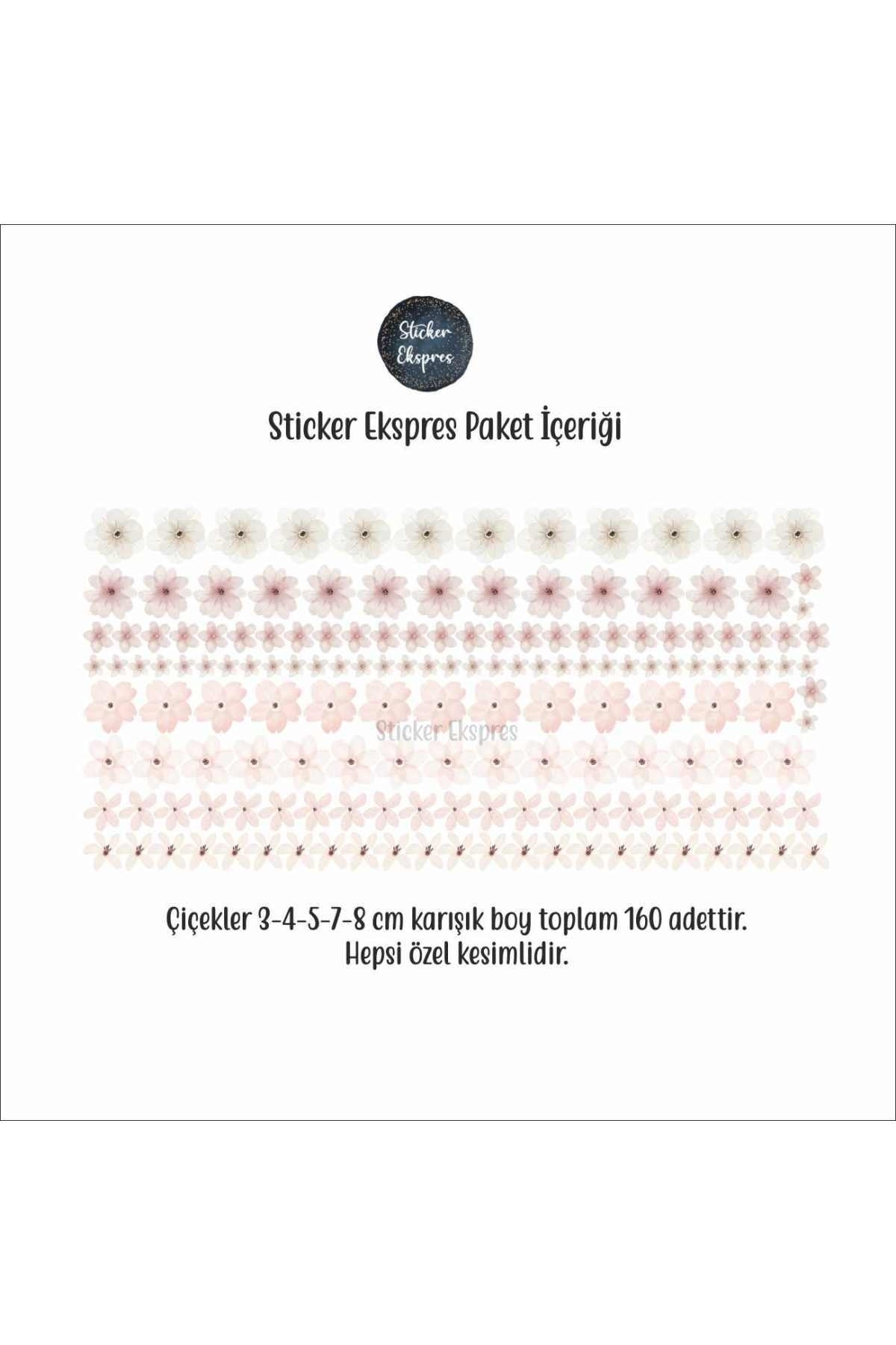 Sticker Ekspres Toz Pembe Ve Bej Çiçekler Çocuk Odası Duvar Kapı Cam Sticker Seti fotoğrafı 5 (önizleme)
