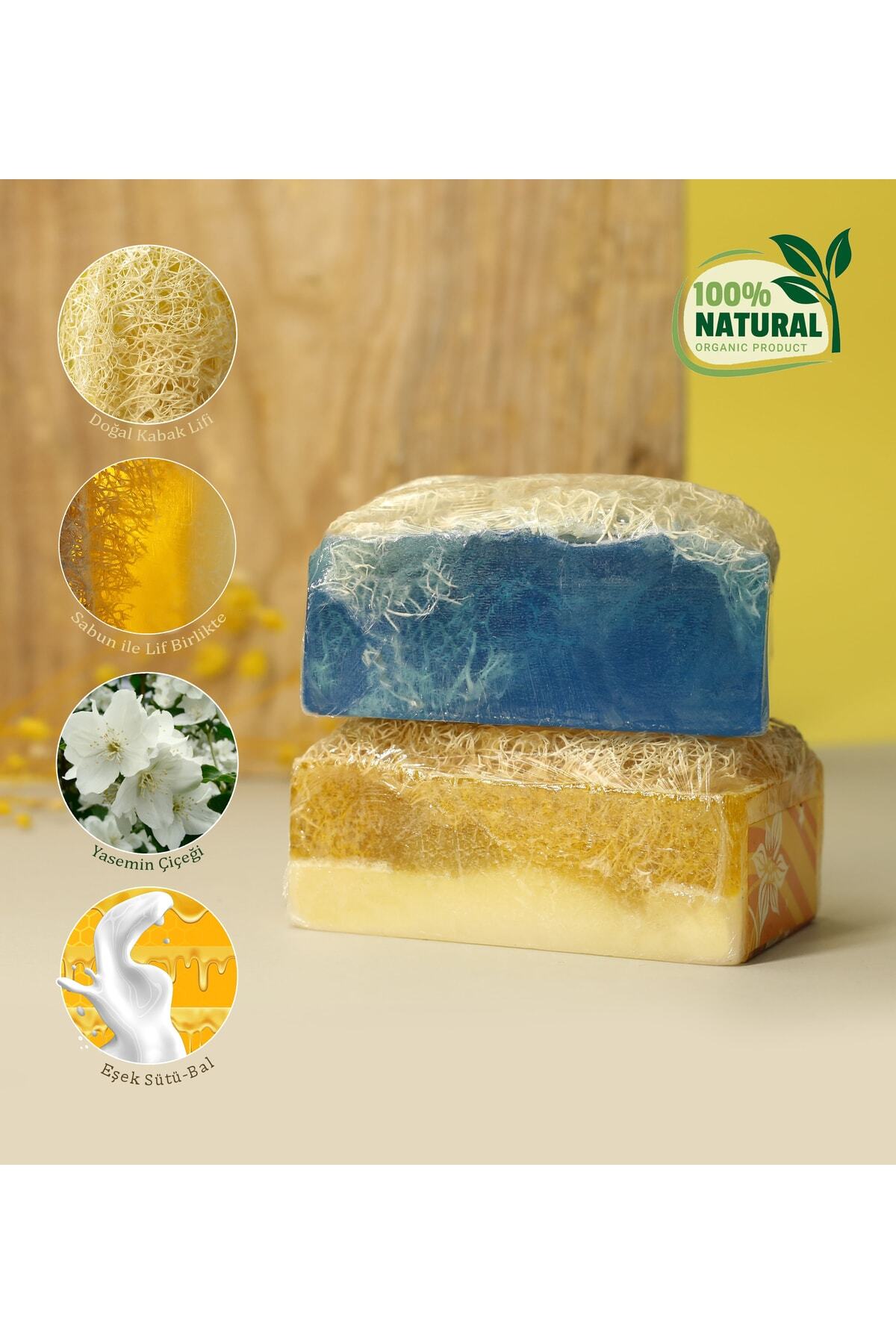 Pack of 2 Natural Handmade Pumpkin Fiber Donkey Milk-Honey and Jasmine Flower Soap