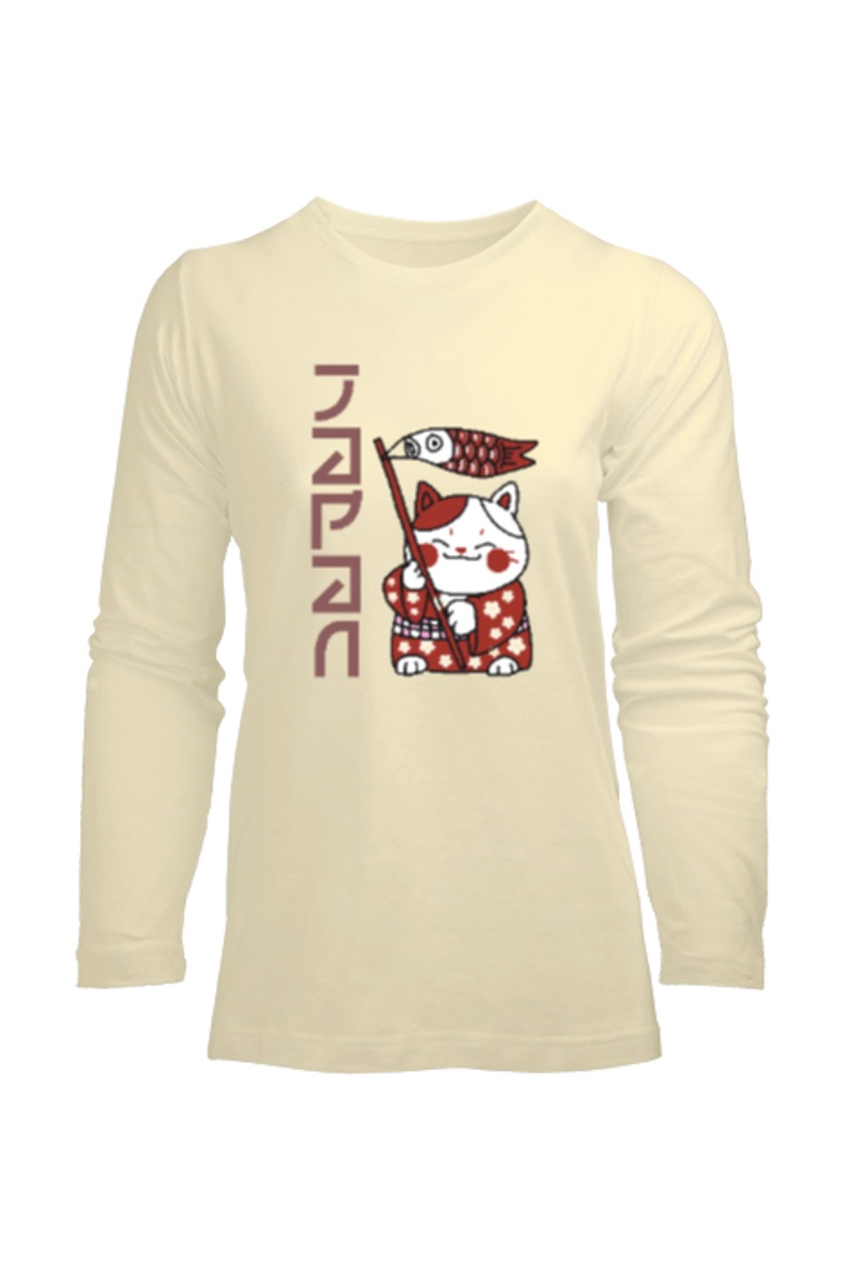 Tisho-Japanese Cat - Japanase Cat Cream Women's Long Sleeve T-Shirt 1