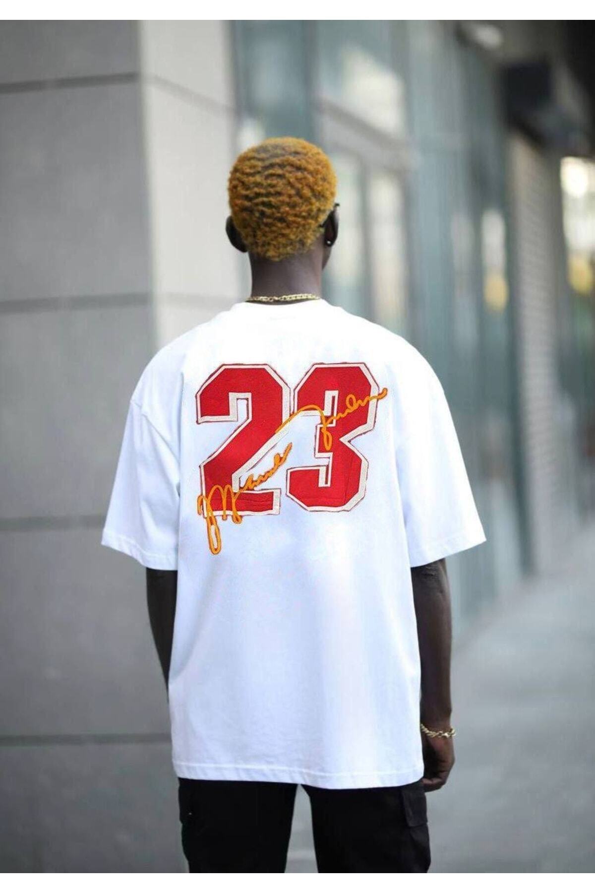 23 Sırt Baskılı Oversize %100 Pamuk Beyaz T-shirt