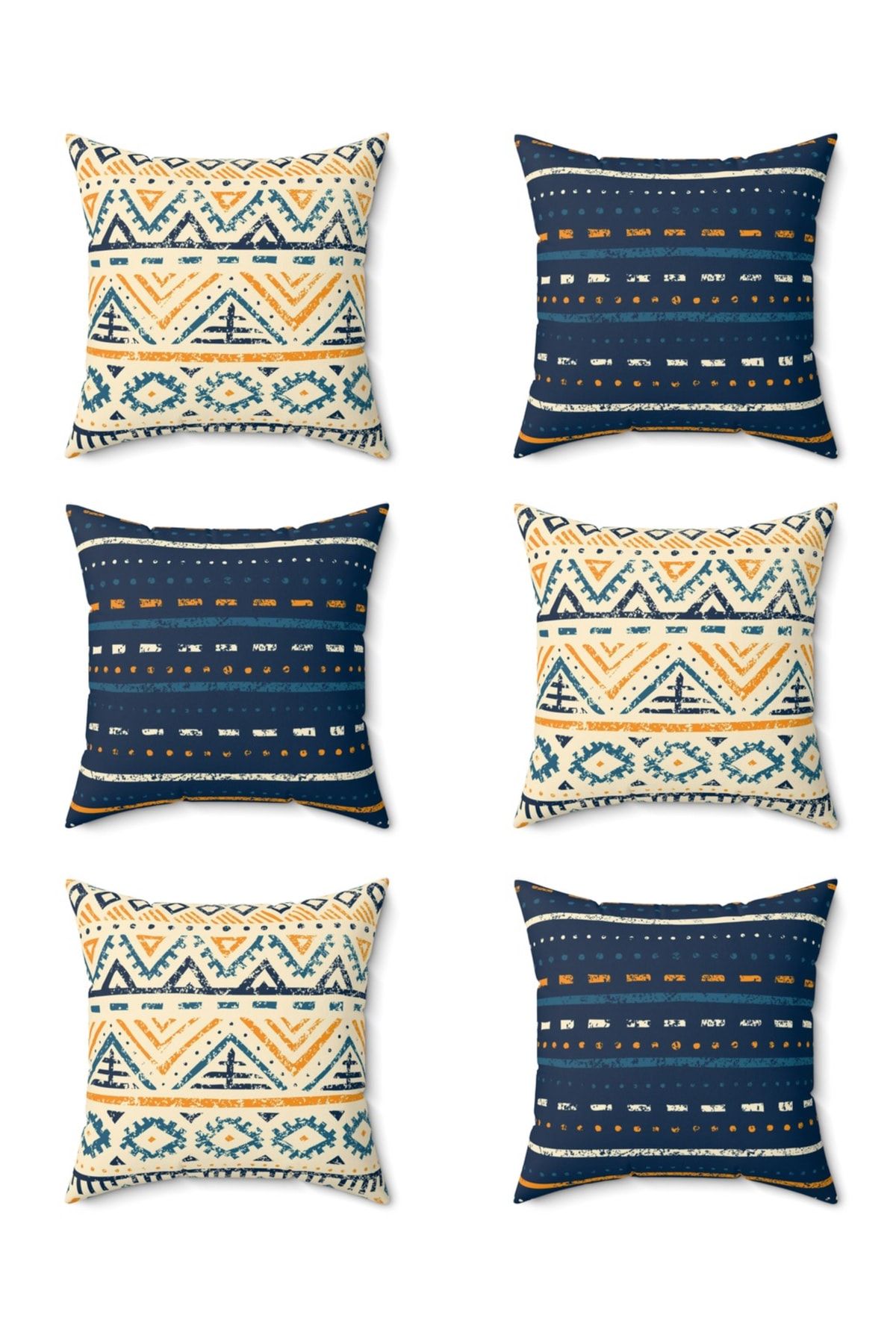 FUS BLUE-Scandinavian Patterned Decorative Set of 6 Throw Pillows and Pillowcases 1