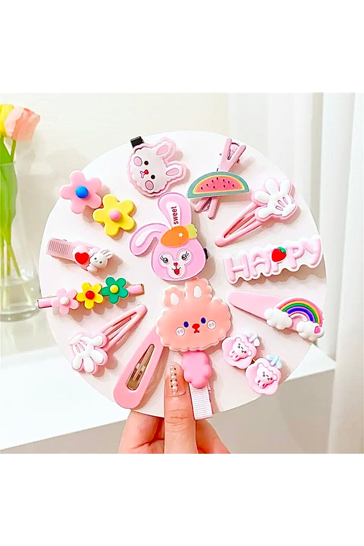 14 Lü Pens Çıt Çıt Toka Seti - Pembe
