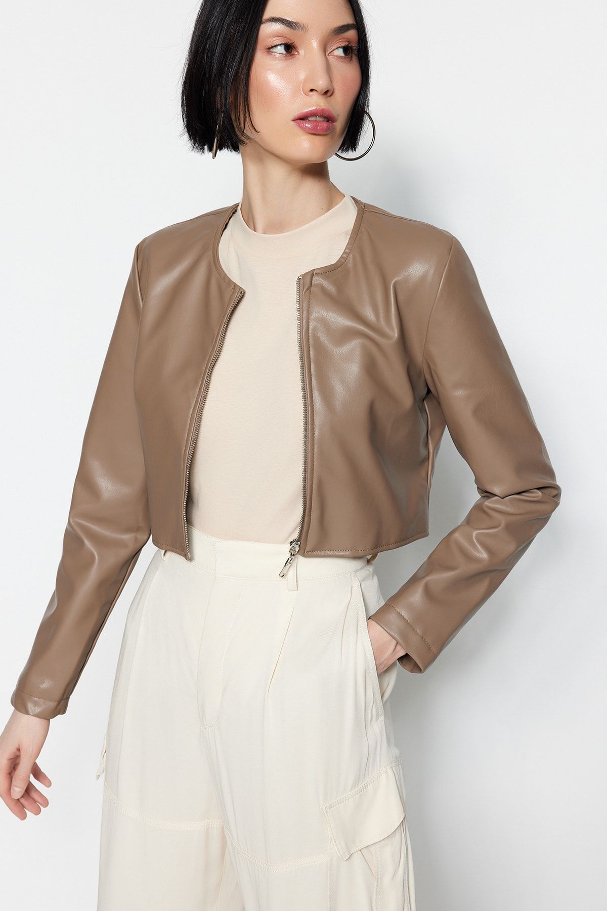Collarless on sale bomber jacket