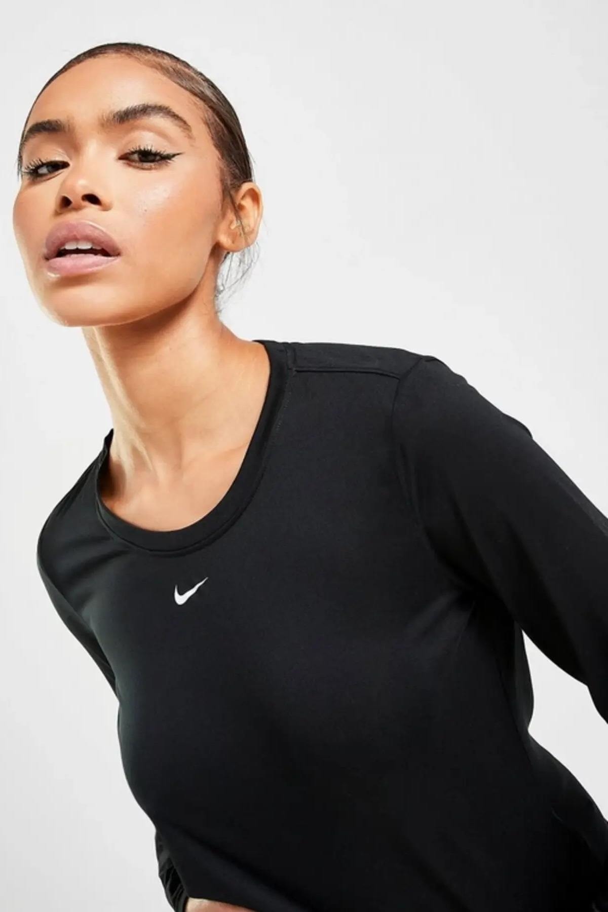 Nike Dri-fit One Swoosh Standart Kesim Siyah Uzun Kollu Tişört Antreman Üstü görsel 3