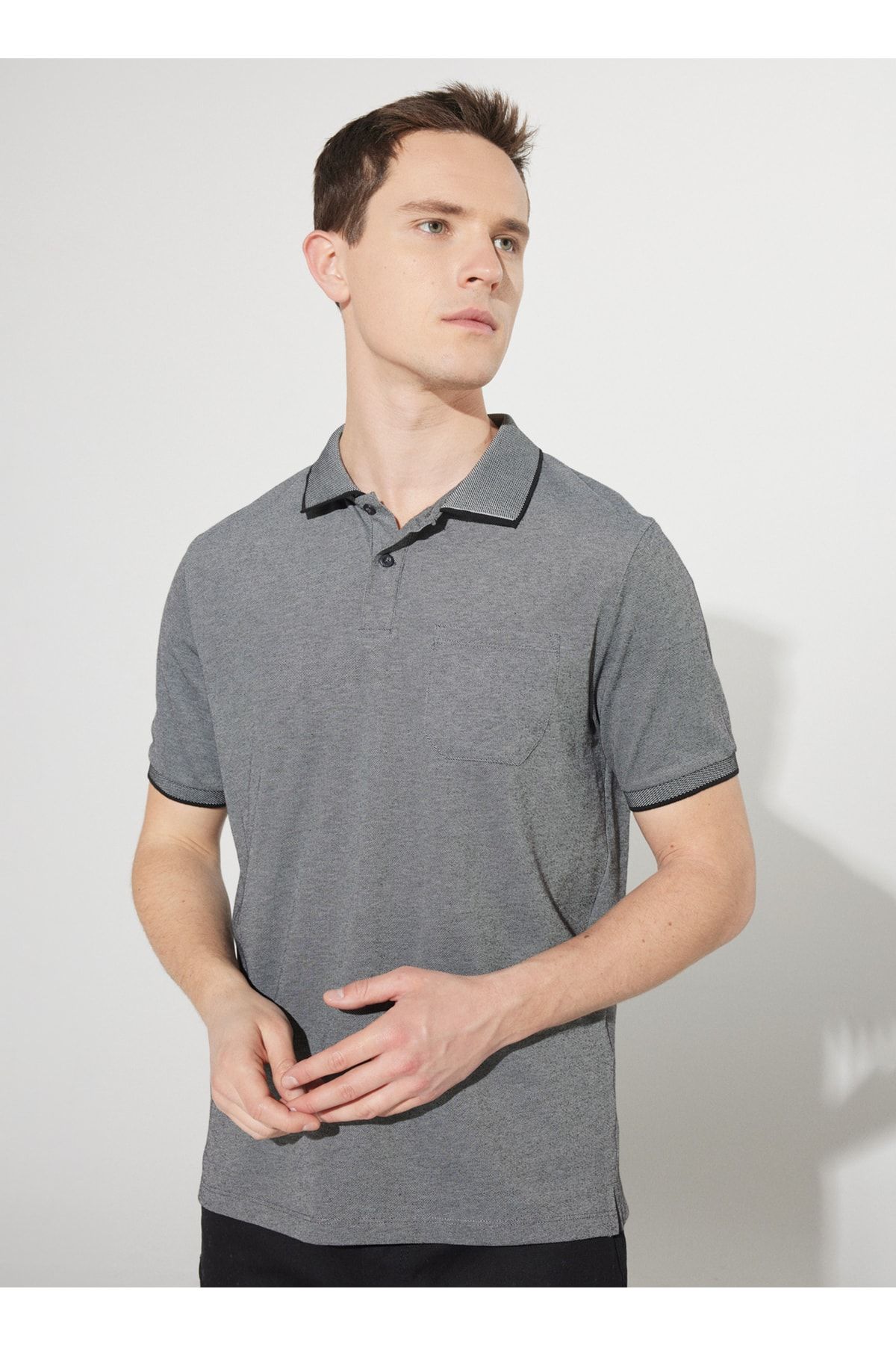 ALTINYILDIZ CLASSICS-Polo Neck Μαύρο - Λευκό Ανδρικό T-shirt 4a9000000004 4