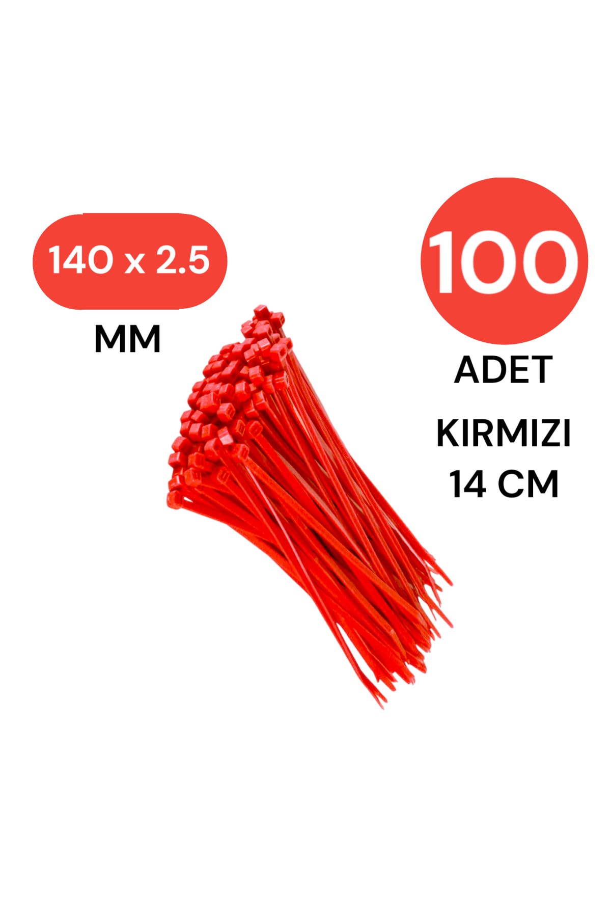 Tek-İş Plastik Kablo Bağı Klipsi Cırt Kelepçe 140 Mm X 2.5 Mm Kırmızı 100 Adet