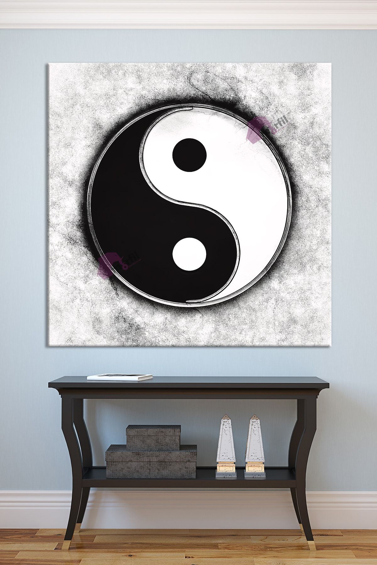 Morfil Sanat Atölyesi Pictură Yin Yang Pictură Pe Pânză Neagră - 30 x 30