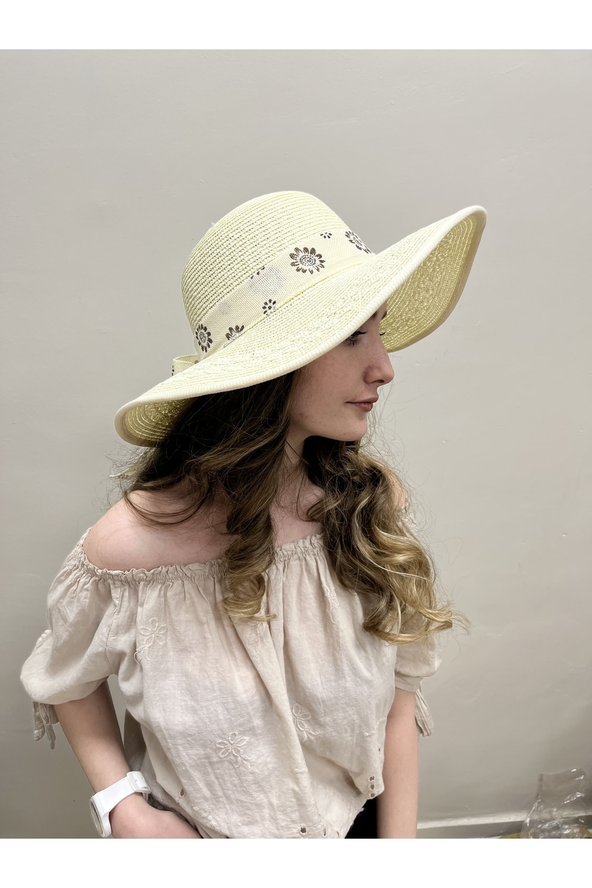 Allen Accessories Alle Accessories Çiçek Desen Yazlık Hasır Şapka